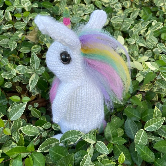 Hand crafted knit and needle felted unicorn magical bunny rabbit stuffed animal - Picture 7 of 11
